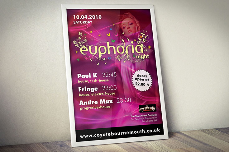 Plakat promujący imprezę klubową „euphoria night”